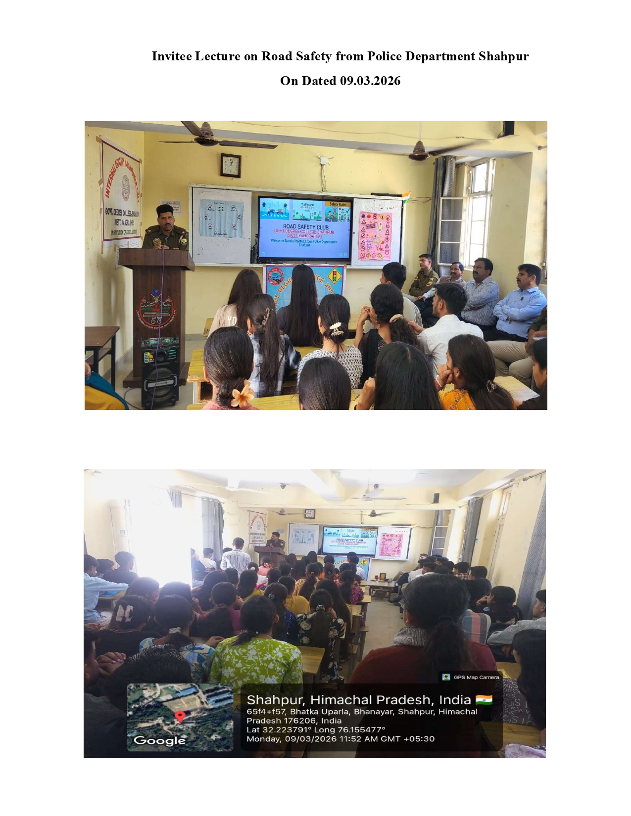 OATH,RALLY AND LECTURE ON ROAD SAFETY AWARENESS FROM POLICE DEPTT.