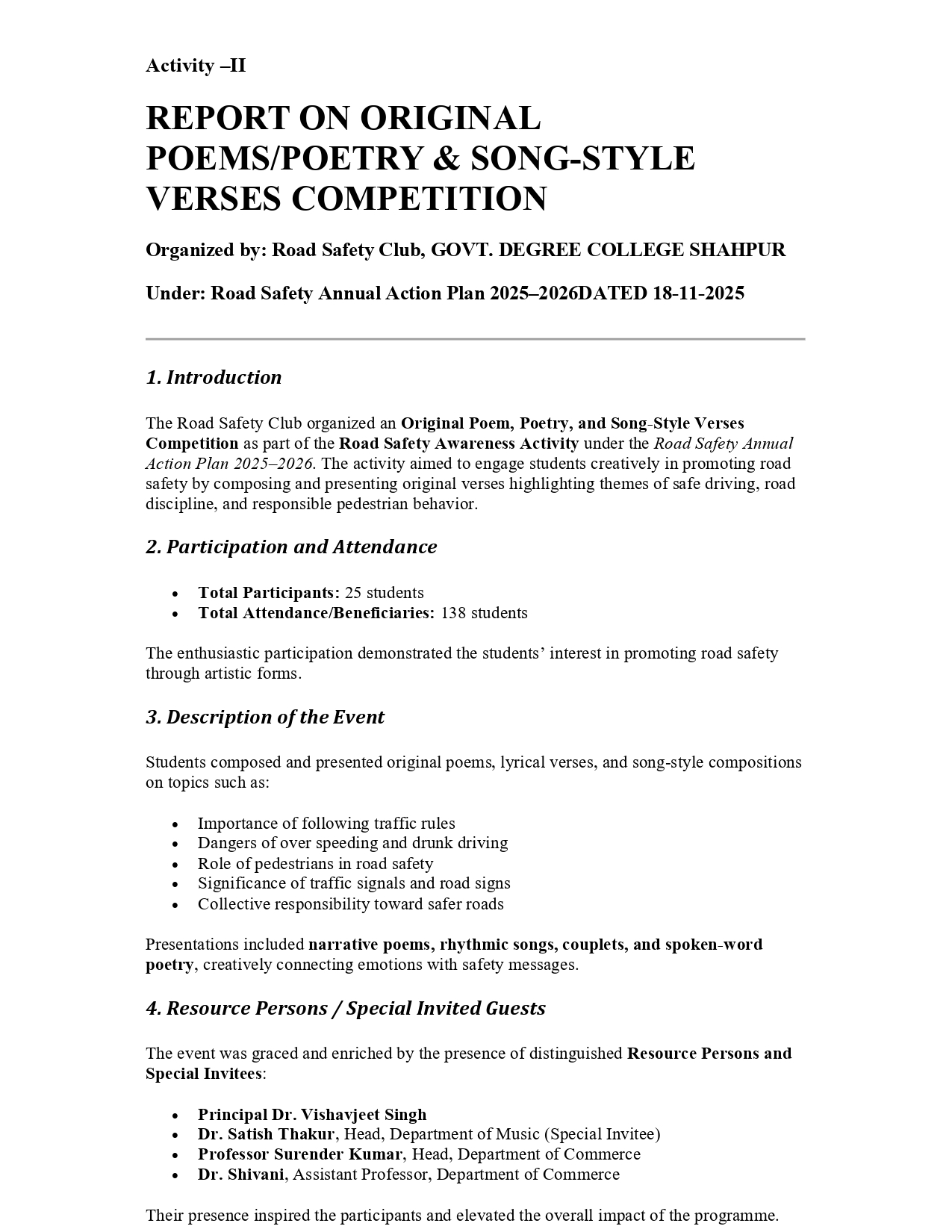 Poem,poetry and song-style verses competition on dated 18-11-2025