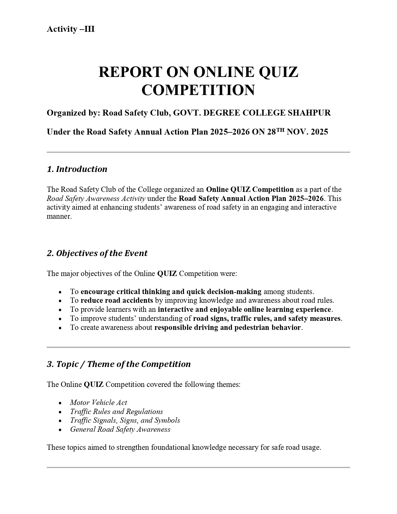 online QUIZ COMPETITION ON DATED 28-11-2025