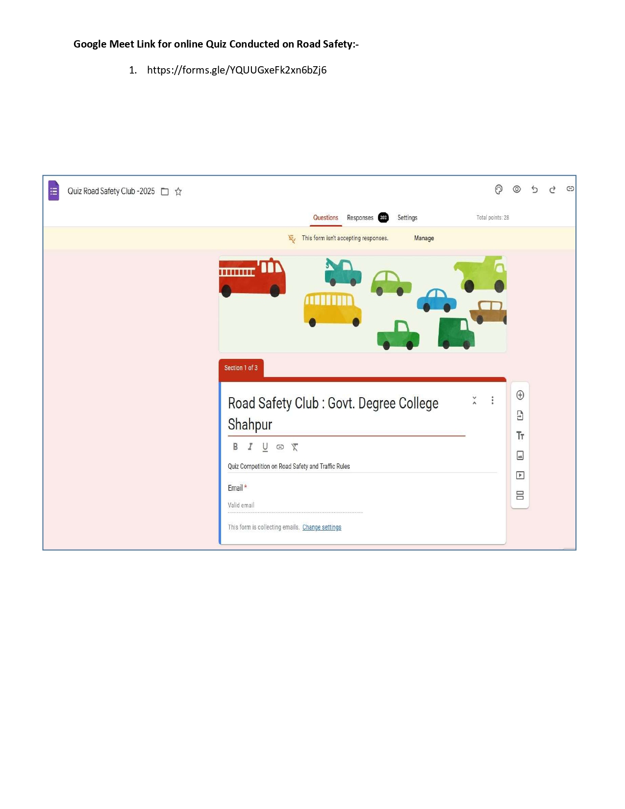 online QUIZ COMPETITION ON DATED 28-11-2025